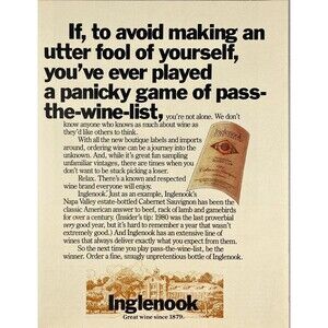 Inglenook Great Wine Since 1879. Introduces Pass-the-Wine List Vtg Print Ad 1986